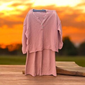 Mod Ref Knit Henley Sweater 2 Piece Set Relaxed Oversized Look Cozy Comfy